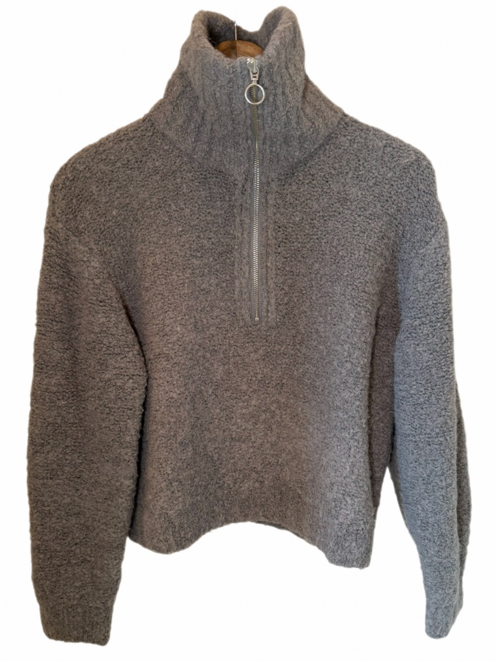 Aritzia Gray Half-Zip Textured Sweater